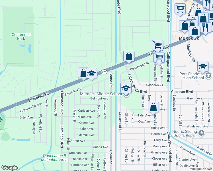 map of restaurants, bars, coffee shops, grocery stores, and more near 1958 Redmond Street in Port Charlotte
