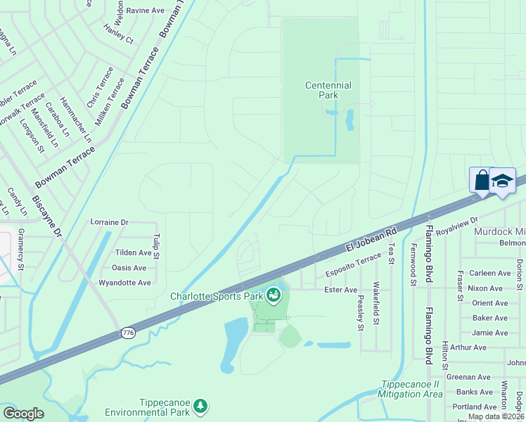 map of restaurants, bars, coffee shops, grocery stores, and more near 1800 Jenks Drive in Port Charlotte