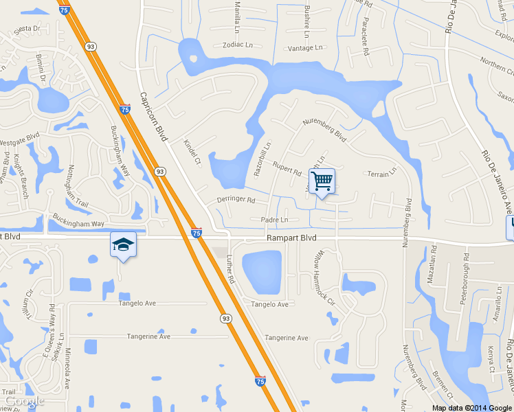 map of restaurants, bars, coffee shops, grocery stores, and more near 25255 Derringer Road in Punta Gorda