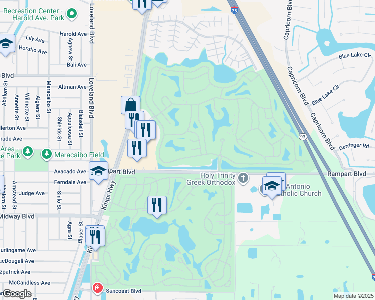map of restaurants, bars, coffee shops, grocery stores, and more near 24300 Keldholme Court in Port Charlotte