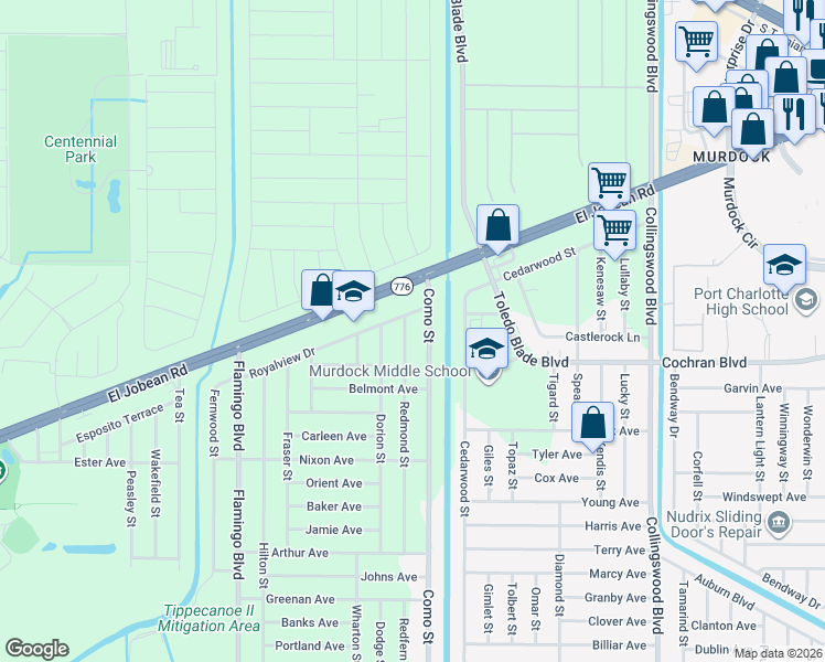 map of restaurants, bars, coffee shops, grocery stores, and more near 1958 Redmond Street in Port Charlotte