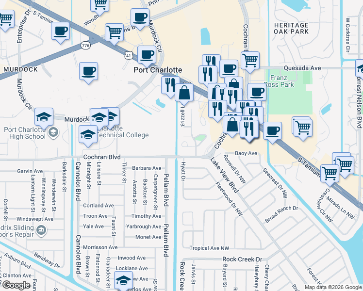 map of restaurants, bars, coffee shops, grocery stores, and more near 1359 Price Circle Northwest in Port Charlotte