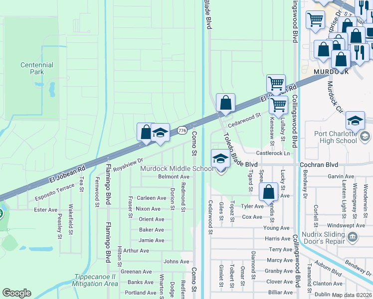 map of restaurants, bars, coffee shops, grocery stores, and more near 1958 Redmond Street in Port Charlotte