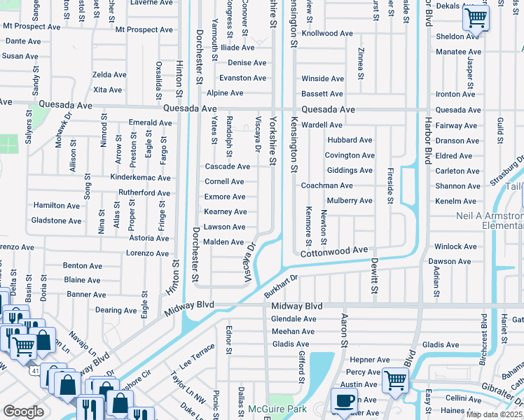 map of restaurants, bars, coffee shops, grocery stores, and more near 1474 Viscaya Drive in Port Charlotte