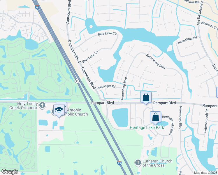 map of restaurants, bars, coffee shops, grocery stores, and more near 25211 Derringer Road in Punta Gorda