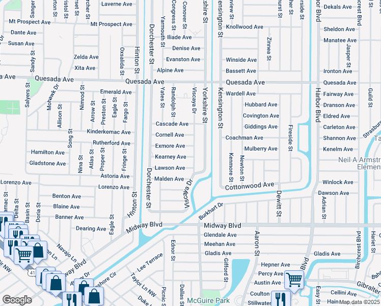 map of restaurants, bars, coffee shops, grocery stores, and more near 1474 Viscaya Drive in Port Charlotte