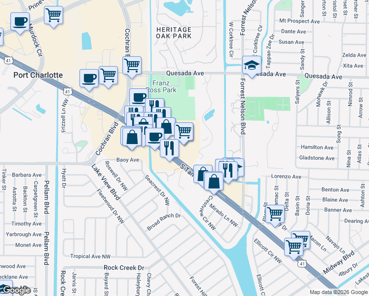 map of restaurants, bars, coffee shops, grocery stores, and more near 2000 Tamiami Trail in Port Charlotte