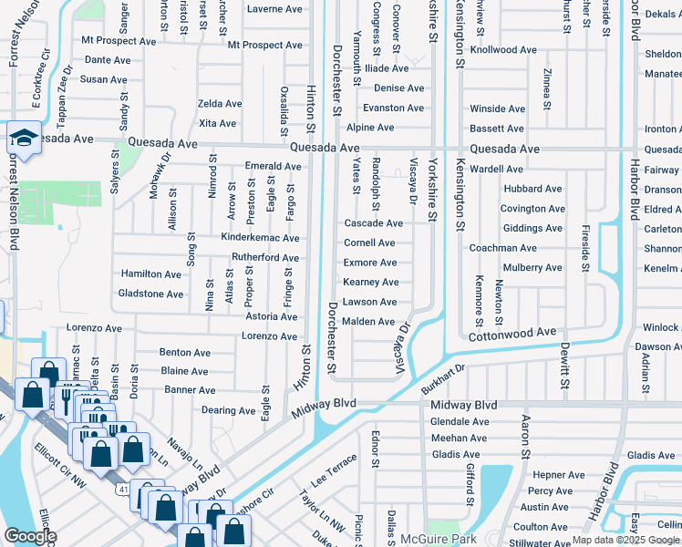 map of restaurants, bars, coffee shops, grocery stores, and more near 1461 Dorchester Street in Port Charlotte