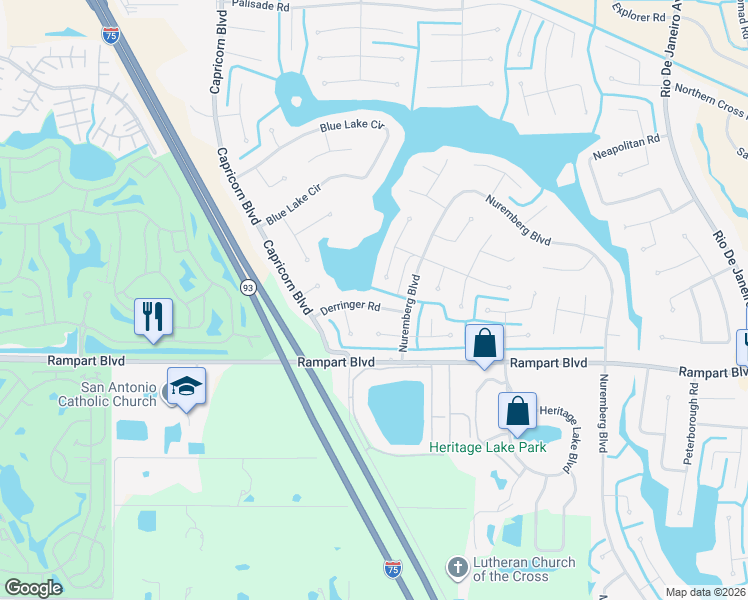 map of restaurants, bars, coffee shops, grocery stores, and more near 25255 Derringer Road in Punta Gorda