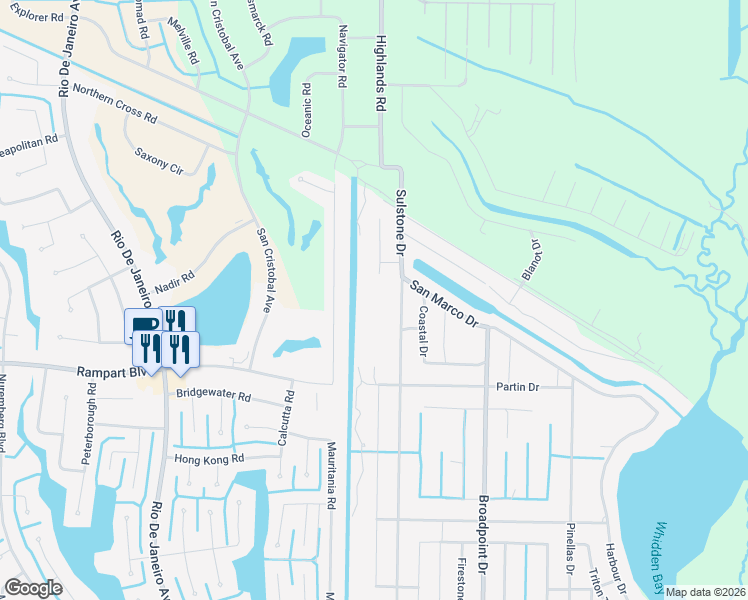map of restaurants, bars, coffee shops, grocery stores, and more near 1462 Highlands Road in Punta Gorda