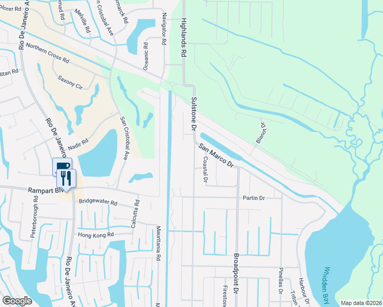 map of restaurants, bars, coffee shops, grocery stores, and more near 1462 Highlands Road in Punta Gorda
