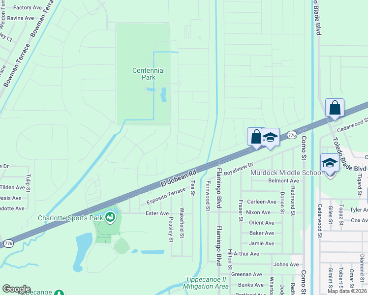 map of restaurants, bars, coffee shops, grocery stores, and more near Ward St in Port Charlotte
