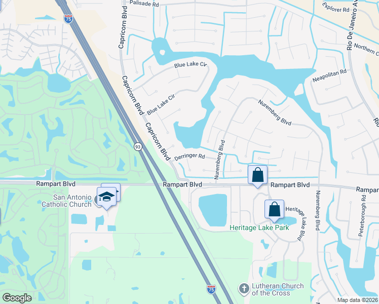 map of restaurants, bars, coffee shops, grocery stores, and more near 25211 Derringer Road in Punta Gorda