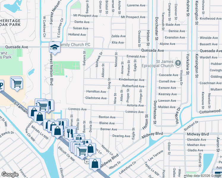 map of restaurants, bars, coffee shops, grocery stores, and more near 1470 Song Street in Port Charlotte