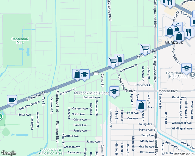 map of restaurants, bars, coffee shops, grocery stores, and more near 1644 El Jobean Road in Port Charlotte