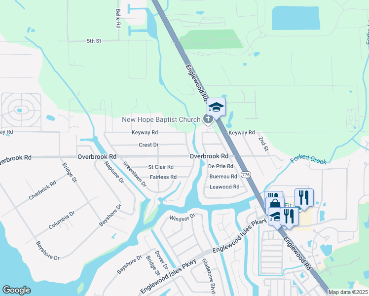 map of restaurants, bars, coffee shops, grocery stores, and more near 2021 East Crest Drive in Englewood