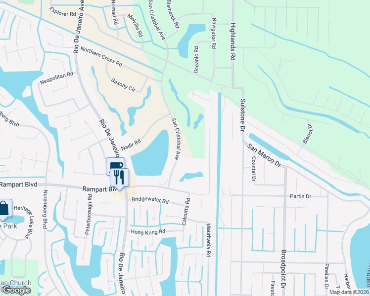 map of restaurants, bars, coffee shops, grocery stores, and more near 1408 San Cristobal Avenue in Port Charlotte