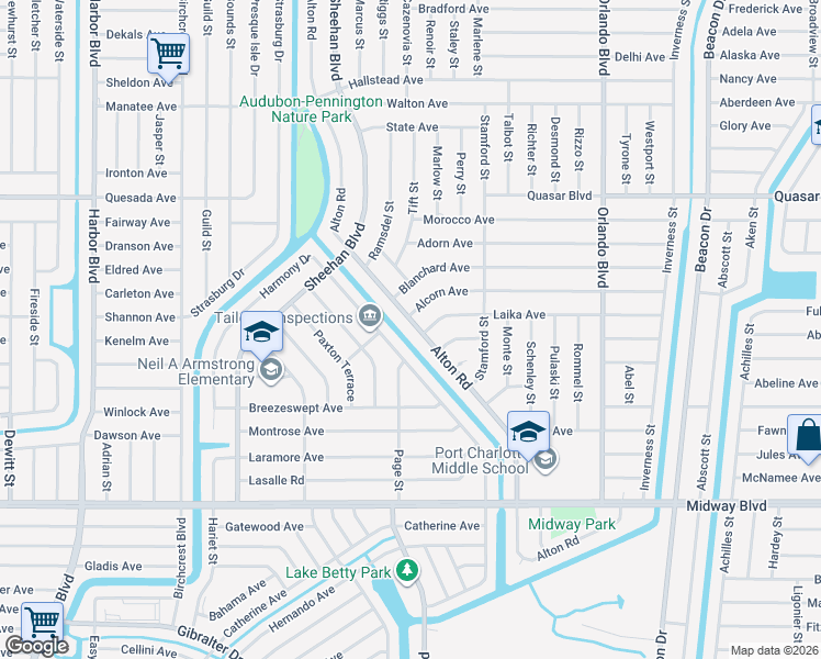 map of restaurants, bars, coffee shops, grocery stores, and more near 1460 Alton Road in Port Charlotte