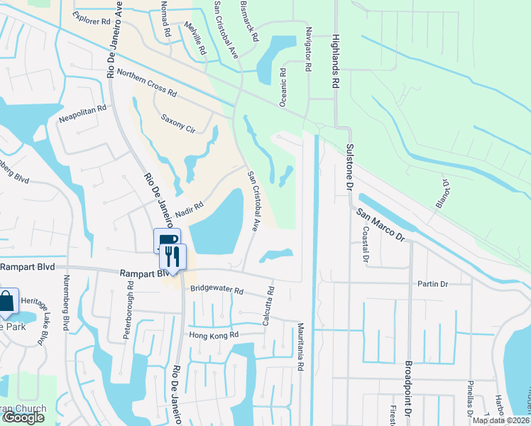 map of restaurants, bars, coffee shops, grocery stores, and more near 1408 San Cristobal Avenue in Port Charlotte
