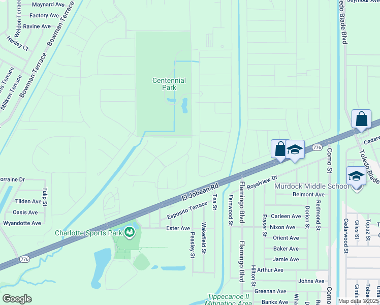 map of restaurants, bars, coffee shops, grocery stores, and more near Ward Street in Port Charlotte