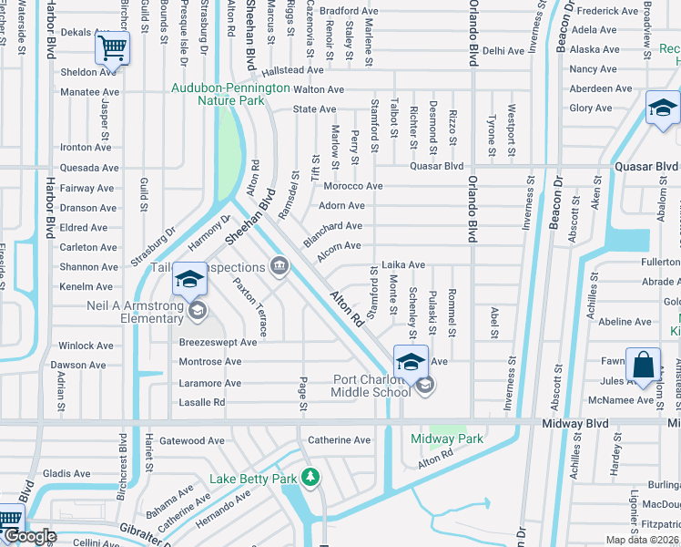 map of restaurants, bars, coffee shops, grocery stores, and more near 22341 Laika Avenue in Port Charlotte