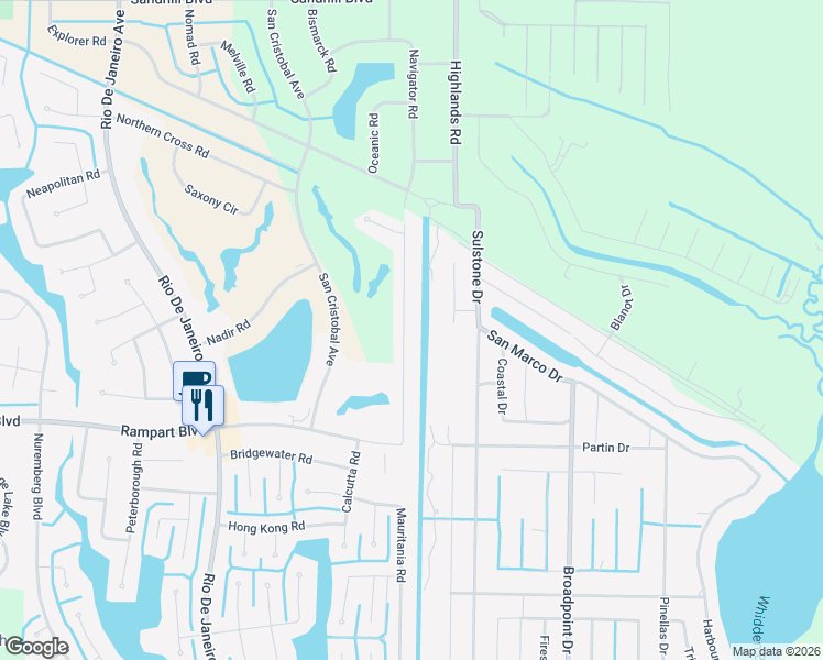 map of restaurants, bars, coffee shops, grocery stores, and more near 1470 Navigator Road in Punta Gorda