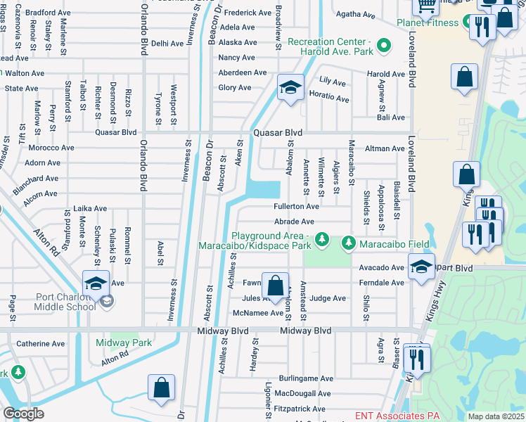 map of restaurants, bars, coffee shops, grocery stores, and more near 23239 Fullerton Avenue in Port Charlotte