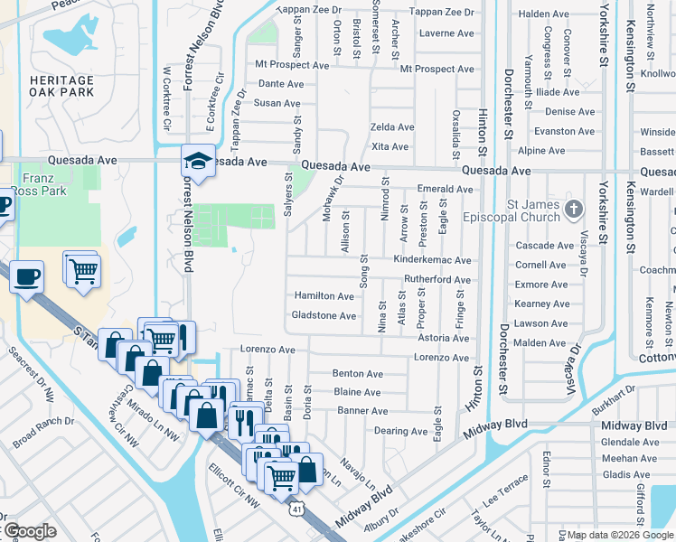 map of restaurants, bars, coffee shops, grocery stores, and more near 20230 Rutherford Avenue in Port Charlotte