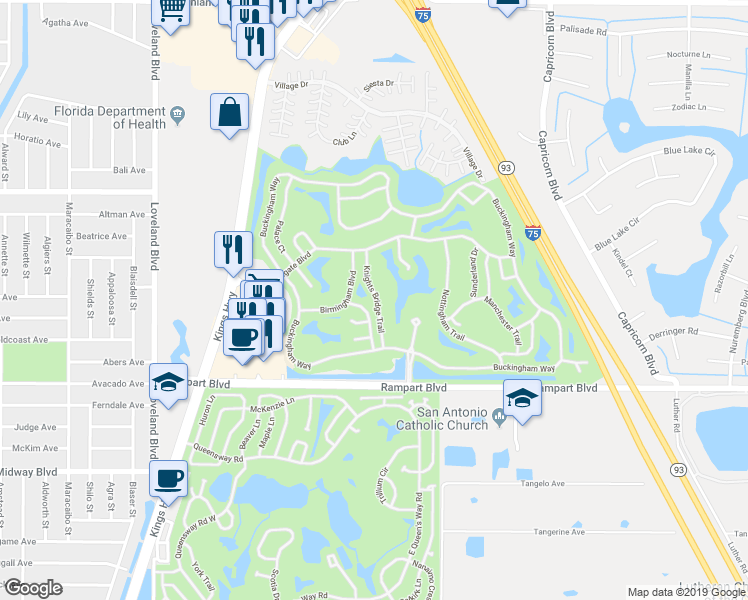 map of restaurants, bars, coffee shops, grocery stores, and more near 1857 Knights Bridge Trail in Port Charlotte