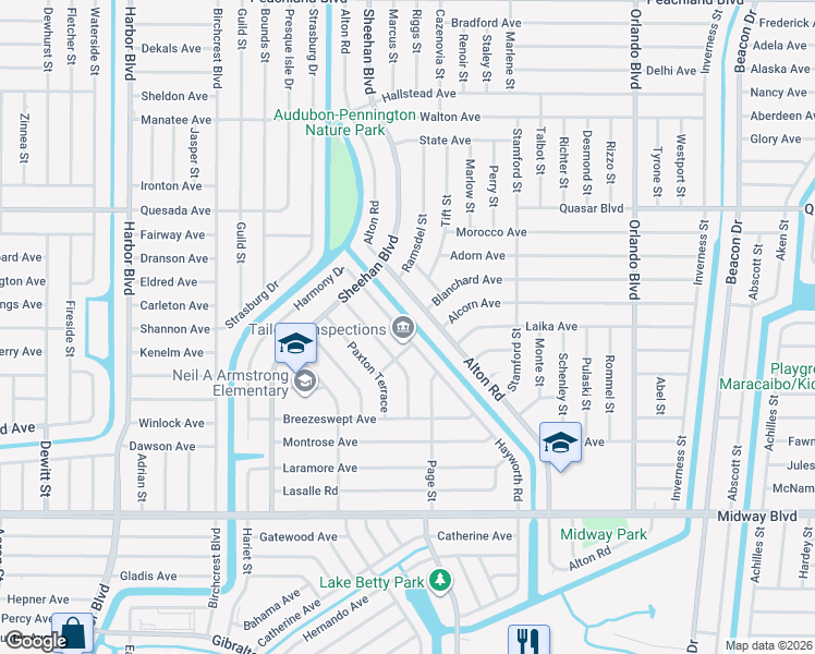 map of restaurants, bars, coffee shops, grocery stores, and more near 1436 Hayworth Road in Port Charlotte