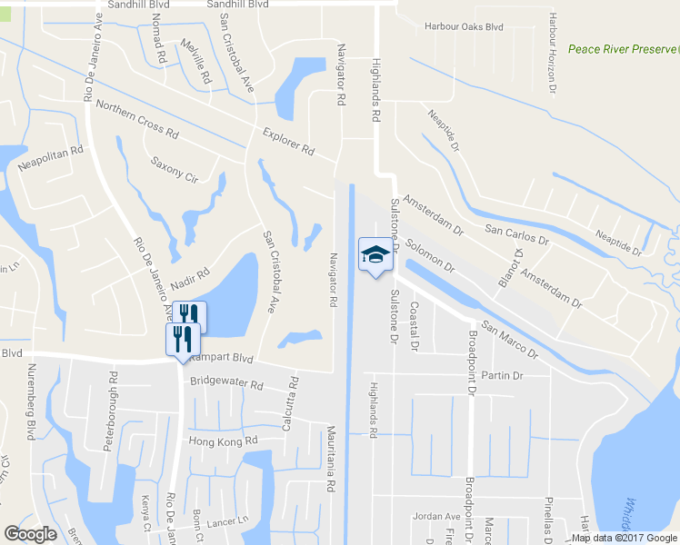 map of restaurants, bars, coffee shops, grocery stores, and more near 1470 Navigator Road in Punta Gorda