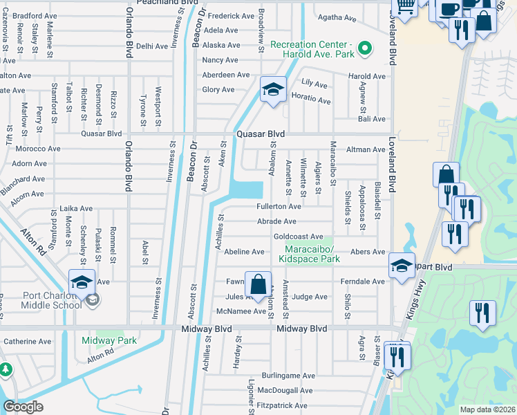 map of restaurants, bars, coffee shops, grocery stores, and more near 23239 Fullerton Avenue in Port Charlotte