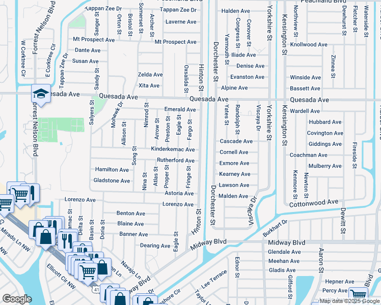 map of restaurants, bars, coffee shops, grocery stores, and more near 20425 Kinderkemac Avenue in Port Charlotte