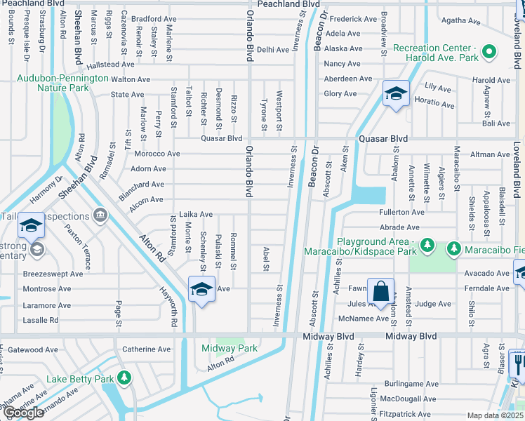 map of restaurants, bars, coffee shops, grocery stores, and more near 22554 Laika Avenue in Port Charlotte