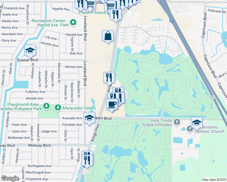 map of restaurants, bars, coffee shops, grocery stores, and more near 1910 Kings Highway in Punta Gorda