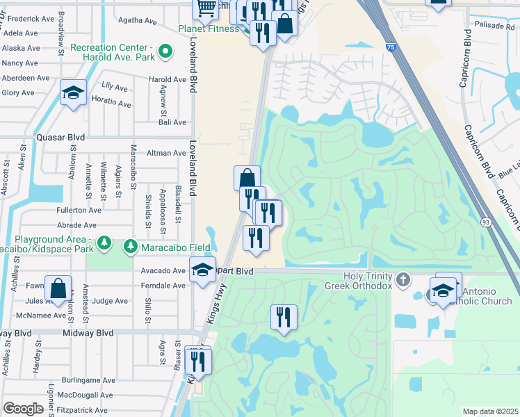 map of restaurants, bars, coffee shops, grocery stores, and more near 1910 Kings Highway in Punta Gorda