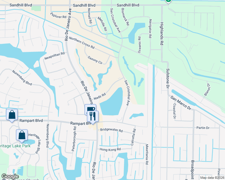 map of restaurants, bars, coffee shops, grocery stores, and more near 26303 Nadir Road in Punta Gorda