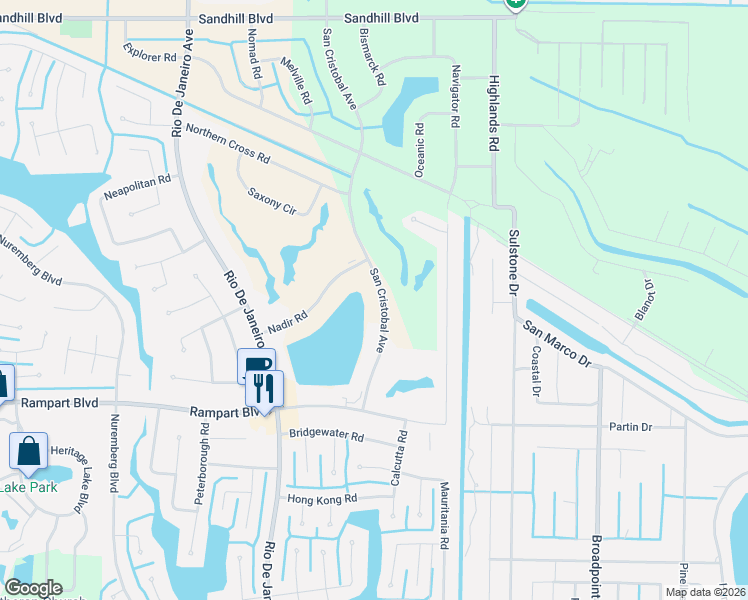 map of restaurants, bars, coffee shops, grocery stores, and more near 1408 San Cristobal Avenue in Port Charlotte