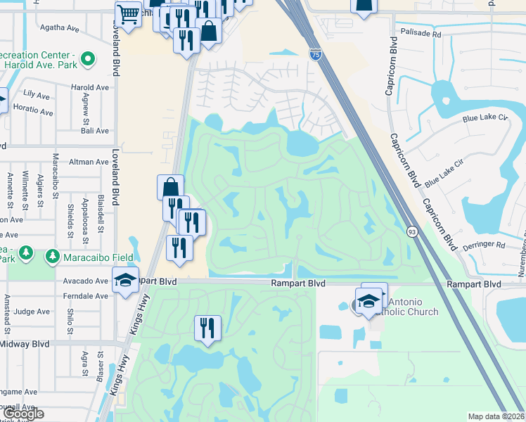 map of restaurants, bars, coffee shops, grocery stores, and more near 1857 Knights Bridge Trail in Port Charlotte