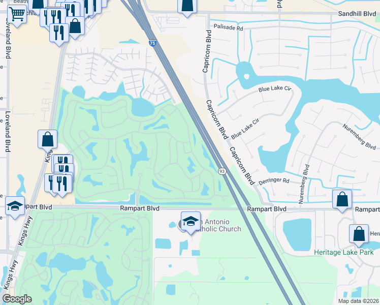 map of restaurants, bars, coffee shops, grocery stores, and more near 24583 Buckingham Way in Punta Gorda