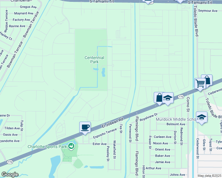 map of restaurants, bars, coffee shops, grocery stores, and more near 1602 Sunset Preserve Way in Port Charlotte