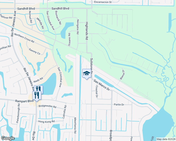 map of restaurants, bars, coffee shops, grocery stores, and more near 1356 Highlands Road in Punta Gorda