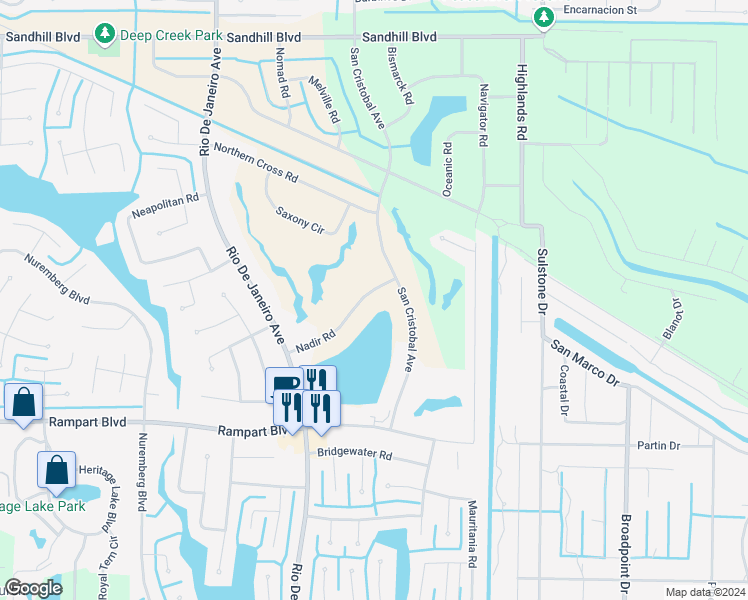 map of restaurants, bars, coffee shops, grocery stores, and more near 26397 Nadir Road in Punta Gorda