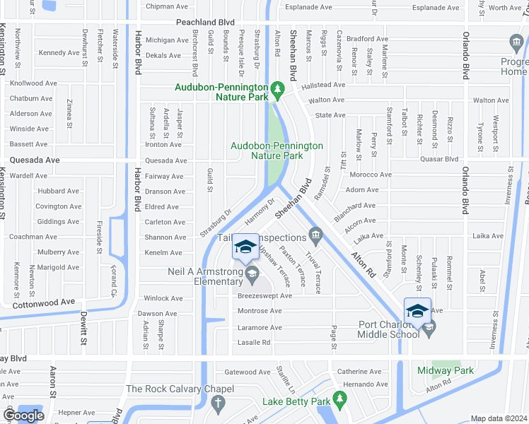 map of restaurants, bars, coffee shops, grocery stores, and more near 1412 Harmony Drive in Port Charlotte