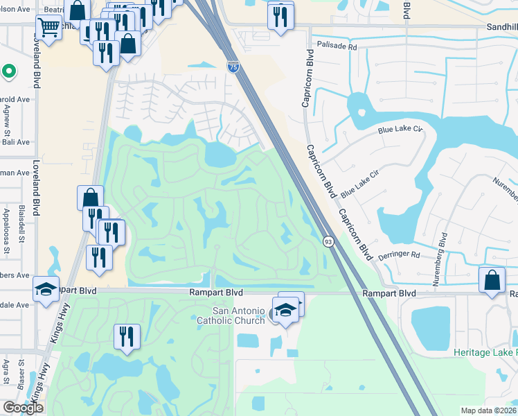 map of restaurants, bars, coffee shops, grocery stores, and more near 1717 Sunderland Drive in Punta Gorda