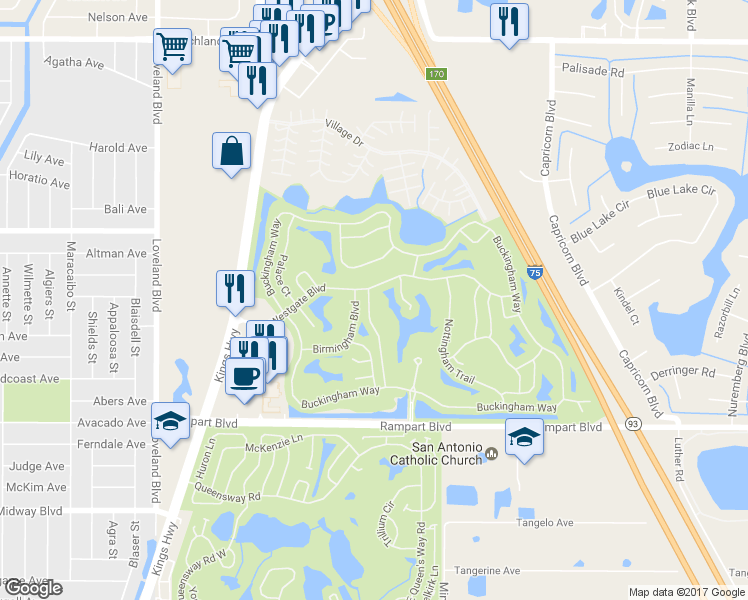map of restaurants, bars, coffee shops, grocery stores, and more near 1812 Knights Bridge Trail in Punta Gorda