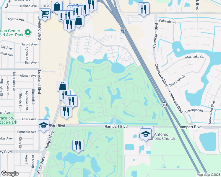 map of restaurants, bars, coffee shops, grocery stores, and more near 24297 Westgate Boulevard in Punta Gorda