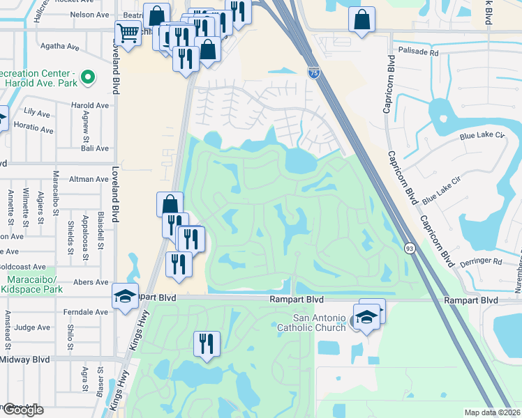 map of restaurants, bars, coffee shops, grocery stores, and more near 1812 Knights Bridge Trail in Punta Gorda