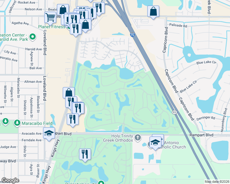 map of restaurants, bars, coffee shops, grocery stores, and more near 24297 Westgate Boulevard in Punta Gorda
