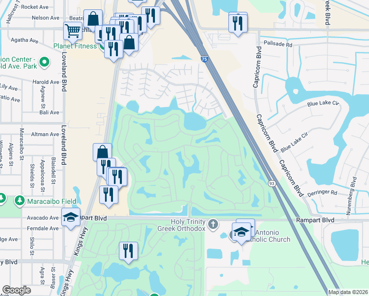 map of restaurants, bars, coffee shops, grocery stores, and more near 24297 Westgate Boulevard in Punta Gorda